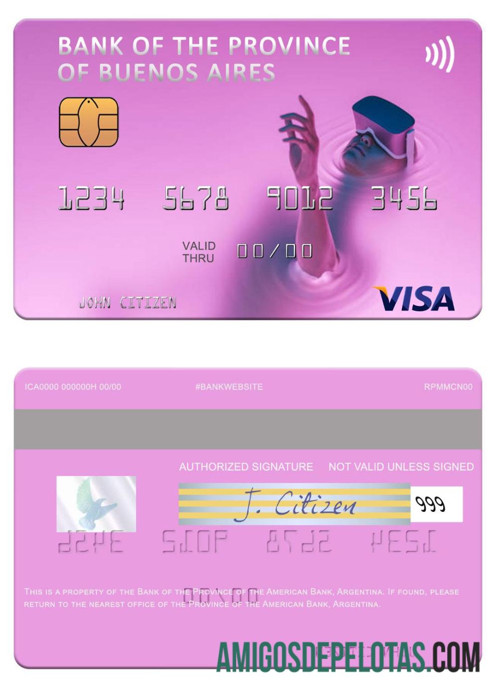 Cartão Visa do Banco Argentina da Província de Buenos Aires modelo